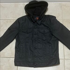 G by Guess Black Button Up Hooded Jacket.